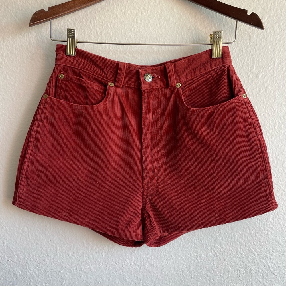 Vintage Anne Klein High-Waist Corduroy Shorts in Brick Red